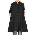 Vogstyle Women's Autumn Cotton Linen Full Front Buttons Shirt Dress with Pockets Medium Black