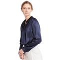 LilySilk Women's Charmeuse Silk Blouse Long Sleeve Ladies Top Shirt 100% Pure 22 Momme Silk Navy Blue Size 20-22/XXL