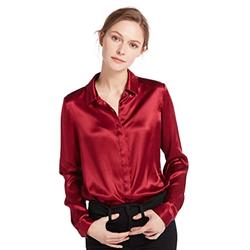 LilySilk Women's Charmeuse Silk Blouse Long Sleeve Ladies Top Shirt 100% Pure 22 Momme Silk Claret Size 20-22/XXL