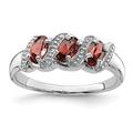 925 Sterling Silver Polished Open back Rhodium Garnet and Diamond Ring Size P 1/2 Measures 2mm Wide Jewelry Gifts for Women