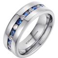 BESTTOHAVE Mens Titanium Ring With Blue Sapphire CZ Classic Wedding Engagement Band Ring Q