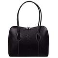 Handbag Bliss Women Shoulder Bag Grab Bag Vera Pelle Italian Smooth Leather Classic Style Handbag Medium (Black)