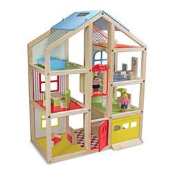 Melissa & Doug 2462 n.a Hi-Rise Wooden Dollhouse with 15 pcs Furniture-Garage and Working Elevator, Multi