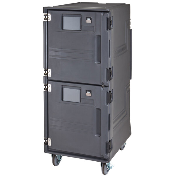 Cambro Hot Box | PCUPH615 Pro Cart Ultra® Charcoal Gray Electric 2 Compartment Pan Carrier, Passive Top and Hot Bottom Compartments - 110V
