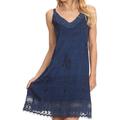 Sakkas 1107 - Ameelynn Short Embroidered Batik Festival Sleeveless Spaghetti Strap Dress - Navy - S-M