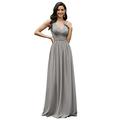 Ever-Pretty Women's Sleevless Floor Length A Line Sexy V Neck Holiday Party Dresses Grey 20UK