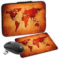 PEDEA Design Schutzhülle Notebook Tasche bis 13,3 Zoll (33,7cm) mit Mauspad und schnurloser Maus, Brown Global Map