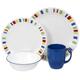 Corelle Geschirr-Set Memphis aus Vitrelle-Glas für 4 Personen 16-teilig, splitter- und bruchfest, rot/gelb/blau/grün