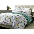 LJ Home Fashions Wendbar Floral/Streifen Weiden Bettbezug und Kissenbezüge, Baumwoll-Mischgewebe, weiß/türkis/Blau/limettengrün, King Plus, Set von 3