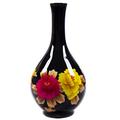 HomeElements Vase, Langer Hals, mit Pfingstrosen-Motiv, Schwarz