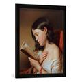 Gerahmtes Bild von Franz Eybl Lesendes Mädchen, Kunstdruck im hochwertigen handgefertigten Bilder-Rahmen, 50x70 cm, Schwarz matt
