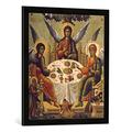Gerahmtes Bild von IkonenmalereiDie Heilige Dreifaltigkeit nach dem Alten Testament, Kunstdruck im hochwertigen handgefertigten Bilder-Rahmen, 50x70 cm, Schwarz matt