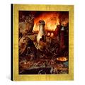 Gerahmtes Bild von Hieronymus BoschDie Hölle, Kunstdruck im hochwertigen handgefertigten Bilder-Rahmen, 30x30 cm, Gold raya