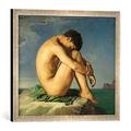 Gerahmtes Bild von Hippolyte Flandrin Naked Young Man Sitting by the Sea, 1836", Kunstdruck im hochwertigen handgefertigten Bilder-Rahmen, 50x50 cm, Silber raya