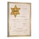 Gerahmtes Bild von Anonymous Identity card and yellow star for a Jew living in Amsterdam in 1943", Kunstdruck im hochwertigen handgefertigten Bilder-Rahmen, 50x70 cm, Silber raya