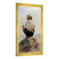 Gerahmtes Bild von Albert Edelfelt "Auf einem Felsen hockender Junge", Kunstdruck im hochwertigen handgefertigten Bilder-Rahmen, 50x100 cm, Gold raya