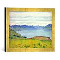 Gerahmtes Bild von Ferdinand Hodler Landschaft am Genfersee mit Blick gegen das Wallis, Kunstdruck im hochwertigen handgefertigten Bilder-Rahmen, 40x30 cm, Gold raya