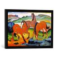 Gerahmtes Bild von Franz MarcDie roten Pferde (Weidende Pferde IV), Kunstdruck im hochwertigen handgefertigten Bilder-Rahmen, 60x40 cm, Schwarz matt