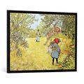 Gerahmtes Bild von Carl Larsson "The Apple Harvest", Kunstdruck im hochwertigen handgefertigten Bilder-Rahmen, 100x70 cm, Schwarz matt