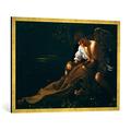 Gerahmtes Bild von Michelangelo Merisi Caravaggio "Die Stigmatisation des Hl.Franziskus", Kunstdruck im hochwertigen handgefertigten Bilder-Rahmen, 100x70 cm, Gold raya
