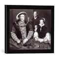 Gerahmtes Bild von nach English School "Henry VIII, his daughter Queen Mary and Will Somers, after a 16th century oil painting, painted posthumously, 1821", Kunstdruck im hochwertigen handgefertigten Bilder-Rahmen, 40x30 cm, Schwarz matt