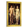 Gerahmtes Bild von Hendrick Goltzius Adam and Eve, 1608", Kunstdruck im hochwertigen handgefertigten Bilder-Rahmen, 40x60 cm, Gold raya