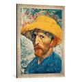 Gerahmtes Bild von Vincent van Gogh "Selbstbildnis mit gelbem Strohhut", Kunstdruck im hochwertigen handgefertigten Bilder-Rahmen, 50x70 cm, Silber raya