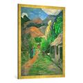 Gerahmtes Bild von Paul Gauguin "Straße ins Gebirge", Kunstdruck im hochwertigen handgefertigten Bilder-Rahmen, 70x100 cm, Gold raya