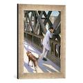 Gerahmtes Bild von Gustave Caillebotte Detail of Le Pont de L'Europe: detail of a resting man and a dog, 1876", Kunstdruck im hochwertigen handgefertigten Bilder-Rahmen, 30x40 cm, Silber raya