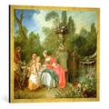 Gerahmtes Bild von Nicolas Lancret "A lady and a gentleman in the Garden with two children c. 1742", Kunstdruck im hochwertigen handgefertigten Bilder-Rahmen, 70x70 cm, Gold raya