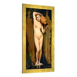 Gerahmtes Bild von Jean-Auguste-Dominique Ingres "La Source", Kunstdruck im hochwertigen handgefertigten Bilder-Rahmen, 50x100 cm, Gold raya