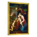 Gerahmtes Bild von Raffael "Die Heilige Familie mit dem kleinen Johannes", Kunstdruck im hochwertigen handgefertigten Bilder-Rahmen, 70x100 cm, Gold raya