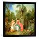 Gerahmtes Bild von Nicolas Lancret A lady and a gentleman in the Garden with two children c. 1742", Kunstdruck im hochwertigen handgefertigten Bilder-Rahmen, 50x50 cm, Schwarz matt