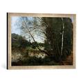 Gerahmtes Bild von Camille Corot L'etang à l'arbre penché, Kunstdruck im hochwertigen handgefertigten Bilder-Rahmen, 60x40 cm, Silber raya