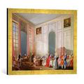 Gerahmtes Bild von Michel-Barthélemy Ollivier "The English Tea and a Society Concert at the house of the Princesse de Conti, Palais du Temple, Paris with the Young Mozart at", Kunstdruck im hochwertigen handgefertigten Bilder-Rahmen, 60x40 cm, Gold raya