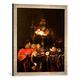 Gerahmtes Bild von Abraham Hendricksz van Beyeren Stilleben mit Früchten und Hummer, Kunstdruck im hochwertigen handgefertigten Bilder-Rahmen, 50x50 cm, Silber raya