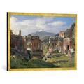 Gerahmtes Bild von Achille-Etna Michallon "Die Ruinen des Theaters in Taormina", Kunstdruck im hochwertigen handgefertigten Bilder-Rahmen, 80x60 cm, Gold raya
