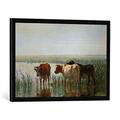 Gerahmtes Bild von Pieter StortenbekerSich im Wasser spiegelnde Kühe, Kunstdruck im hochwertigen handgefertigten Bilder-Rahmen, 70x50 cm, Schwarz matt