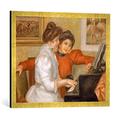 Gerahmtes Bild von Pierre Auguste Renoir Yvonne et Christine Lerolle au piano, Kunstdruck im hochwertigen handgefertigten Bilder-Rahmen, 70x50 cm, Gold raya