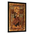 Gerahmtes Bild von karolingisch Buchmalerei "Majestas Domini / Godescalc-Evangelistar", Kunstdruck im hochwertigen handgefertigten Bilder-Rahmen, 70x100 cm, Schwarz matt