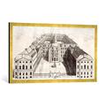 Gerahmtes Bild von Robert West "Bird's-eye View of Guy's Hospital, Southwark, with Figures in the Courtyard, engraved by William Henry Toms, c.1756", Kunstdruck im hochwertigen handgefertigten Bilder-Rahmen, 100x50 cm, Gold raya