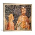 Gerahmtes Bild von Fresko Bergamo, S.M.Maggiore, Anbetung d.Könige, Kunstdruck im hochwertigen handgefertigten Bilder-Rahmen, 70x50 cm, Silber raya