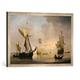 Gerahmtes Bild von Willem van de Velde "Englisches Segelschiff vor Anker und Fischer beim Ausbringen der Netze", Kunstdruck im hochwertigen handgefertigten Bilder-Rahmen, 70x50 cm, Silber raya