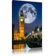 Pixxprint LFs7843_60x40 erleuchteter Big Ben vor großem Vollmond fertig gerahmt mit Keilrahmen Kunstdruck kein Poster oder Plakat auf Leinwand, 60 x 40 cm