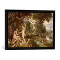 Gerahmtes Bild von Jan & P.P. Brueghel & Rubens Adam and Eve in Paradise, c.1610-15, Kunstdruck im hochwertigen handgefertigten Bilder-Rahmen, 60x40 cm, Schwarz matt