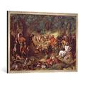 Gerahmtes Bild von Daniel Maclise "Robin Hood and his Merry Men Entertaining Richard the Lionheart in Sherwood Forest", Kunstdruck im hochwertigen handgefertigten Bilder-Rahmen, 100x70 cm, Silber raya