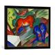 Gerahmtes Bild von Franz Marc Rotes und blaues Pferd, Kunstdruck im hochwertigen handgefertigten Bilder-Rahmen, 70x50 cm, Schwarz matt