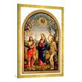 Gerahmtes Bild von Timoteo Viti "The Virgin with Saints Sebastian and John the Baptist", Kunstdruck im hochwertigen handgefertigten Bilder-Rahmen, 70x100 cm, Gold raya