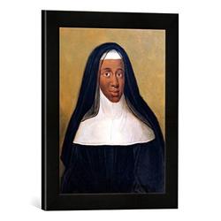 Gerahmtes Bild von French School Portrait of Louise-Marie-Therese (1664-1732) The Black Nun of Moret, Kunstdruck im hochwertigen handgefertigten Bilder-Rahmen, 30x40 cm, Schwarz matt