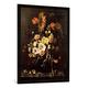 Gerahmtes Bild von Maria van Oosterwyck "Blumen und Muscheln", Kunstdruck im hochwertigen handgefertigten Bilder-Rahmen, 70x100 cm, Schwarz matt